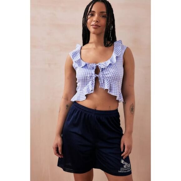 NWT URBAN OUTFITTERS Ilene Gingham Tie-Front Top Sz Medium Blue - Picture 5 of 9